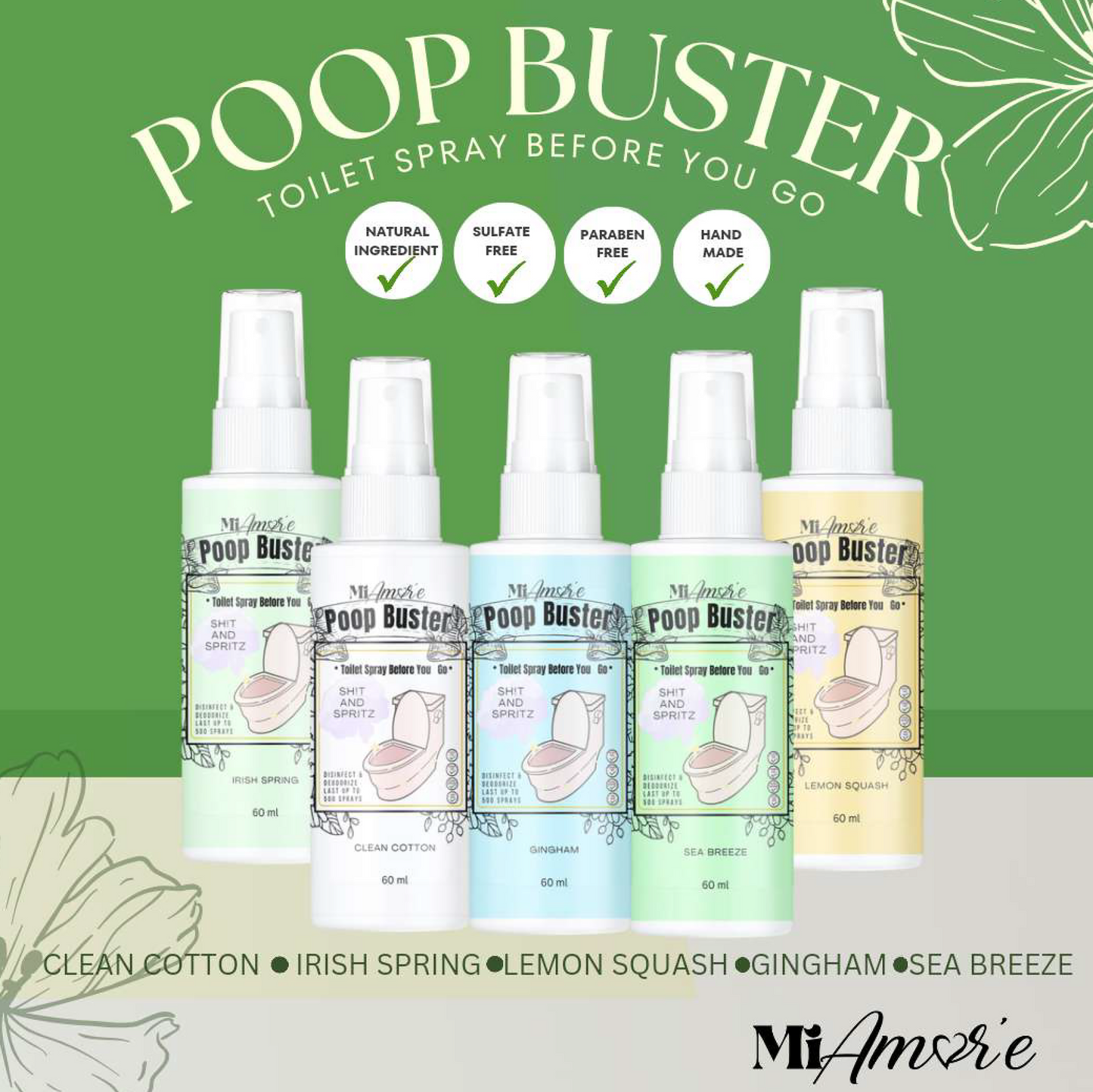 Mi Amore POOP BUSTER! Toilet Spray, Odor Eliminator, POOP spray before yo go!