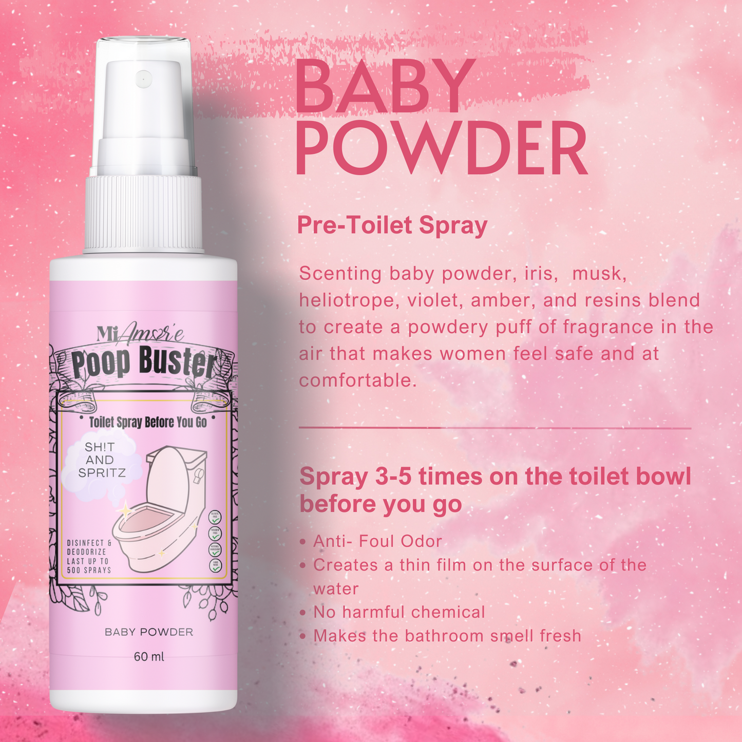 Mi Amore POOP BUSTER! Toilet Spray, Odor Eliminator, POOP spray before yo go!