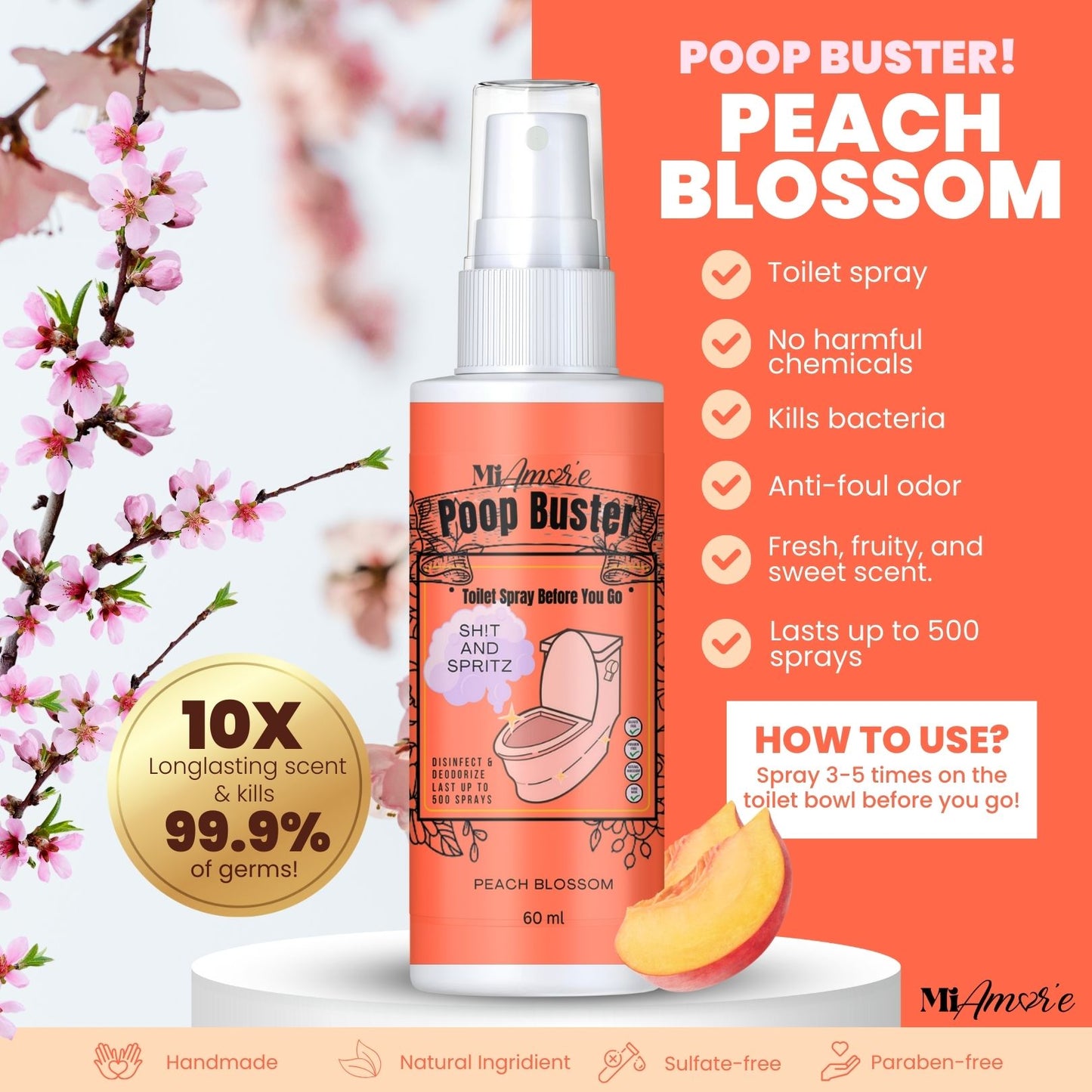 Mi Amore POOP BUSTER! Toilet Spray, Odor Eliminator, POOP spray before yo go!