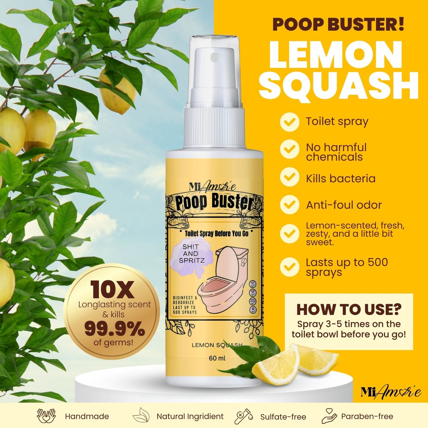 Mi Amore POOP BUSTER! Toilet Spray, Odor Eliminator, POOP spray before yo go!