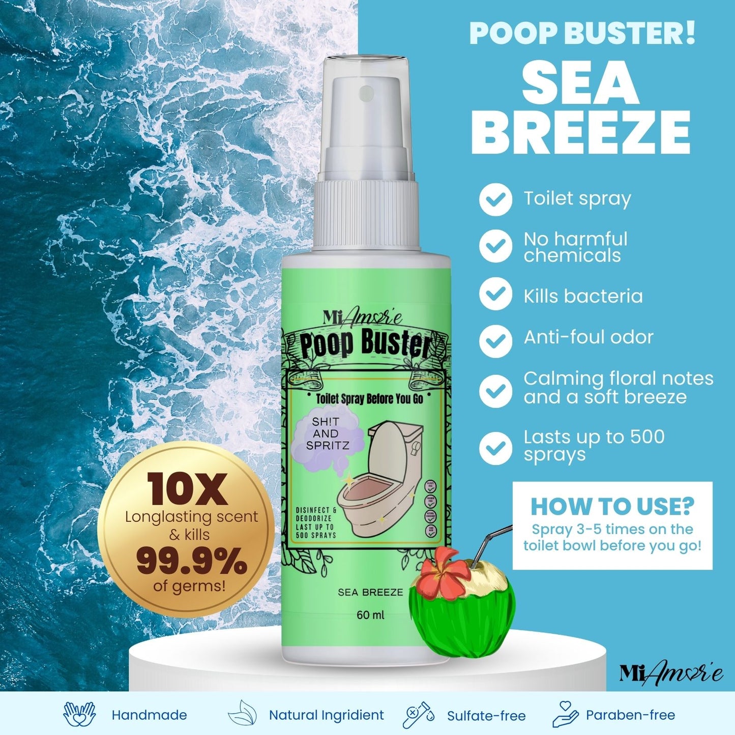 Mi Amore POOP BUSTER! Toilet Spray, Odor Eliminator, POOP spray before yo go!