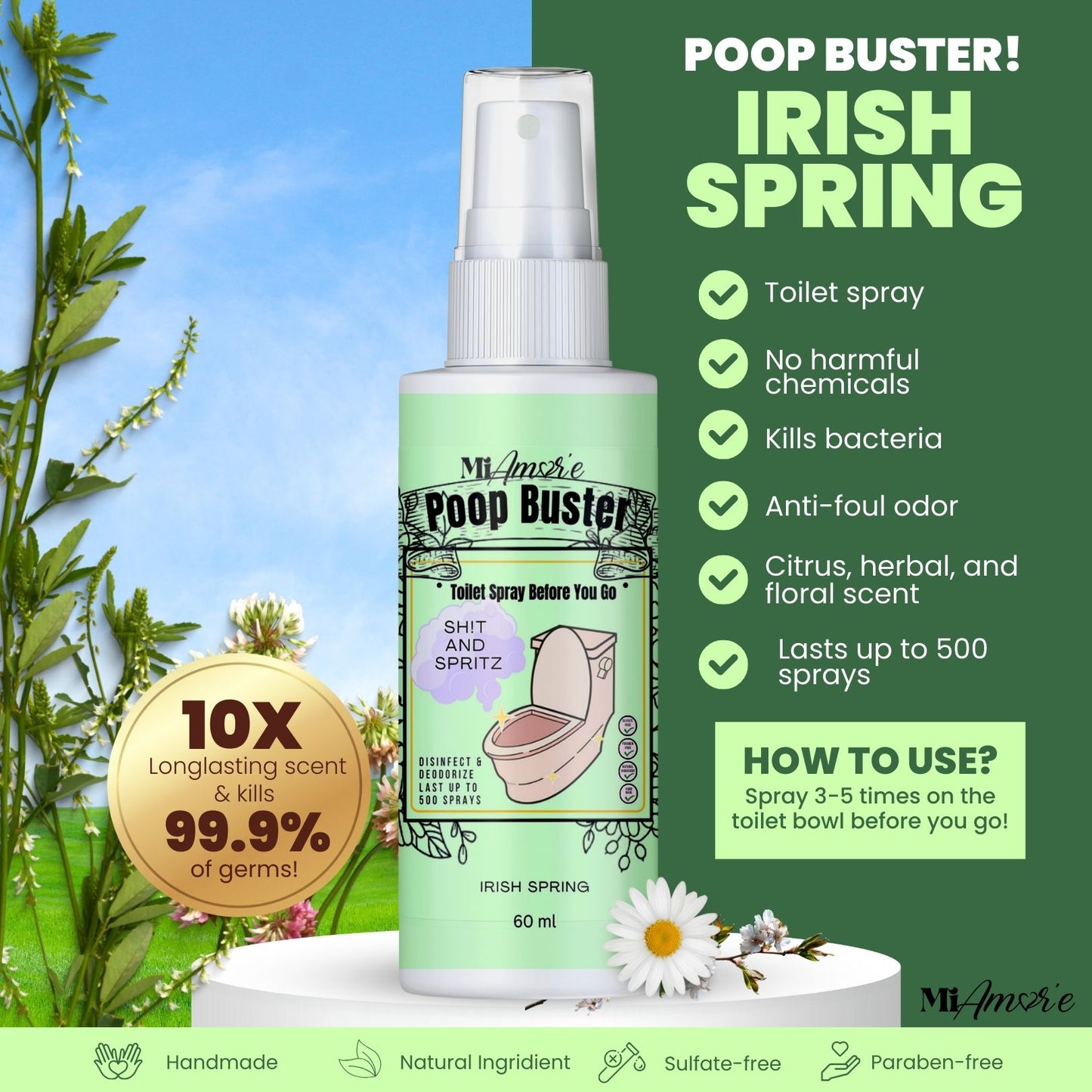 Mi Amore POOP BUSTER! Toilet Spray, Odor Eliminator, POOP spray before yo go!