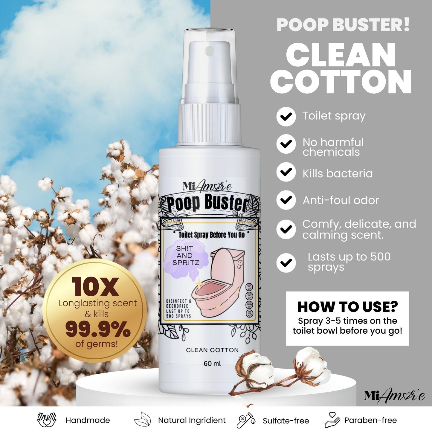 Mi Amore POOP BUSTER! Toilet Spray, Odor Eliminator, POOP spray before yo go!