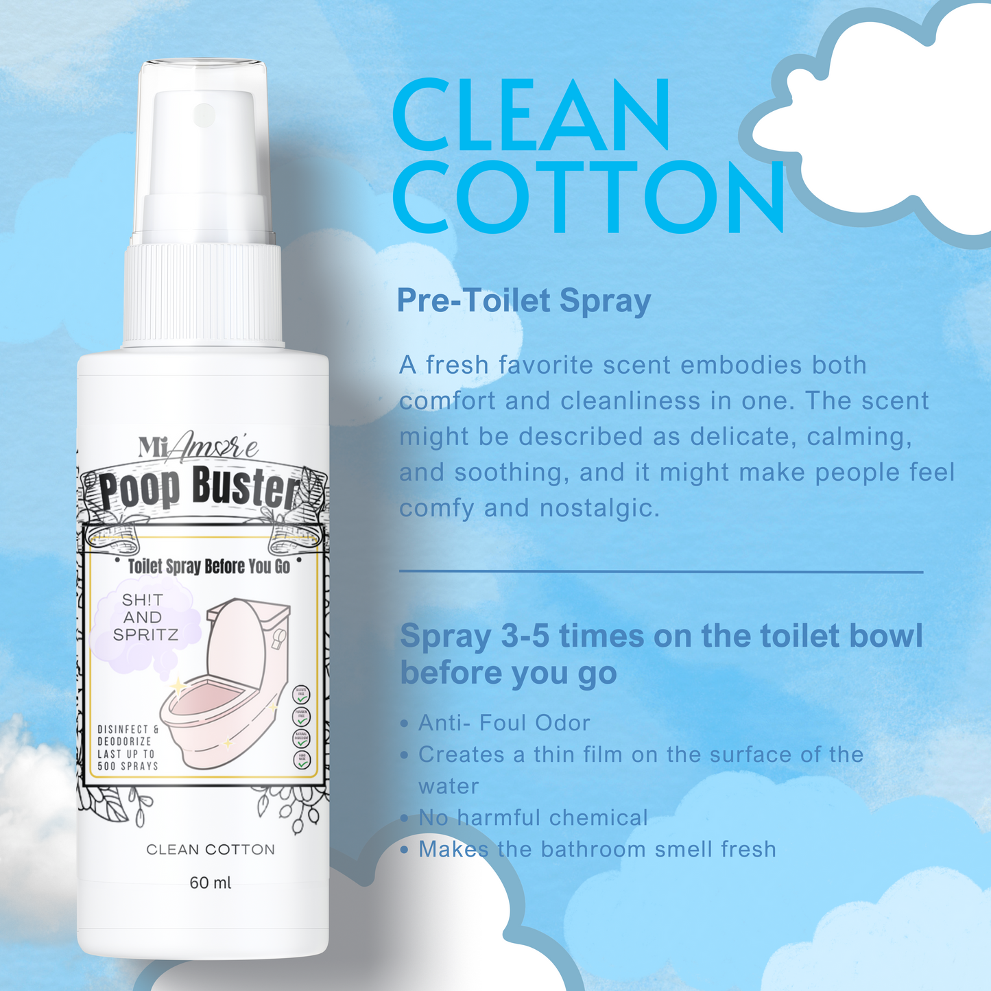 Mi Amore POOP BUSTER! Toilet Spray, Odor Eliminator, POOP spray before yo go!